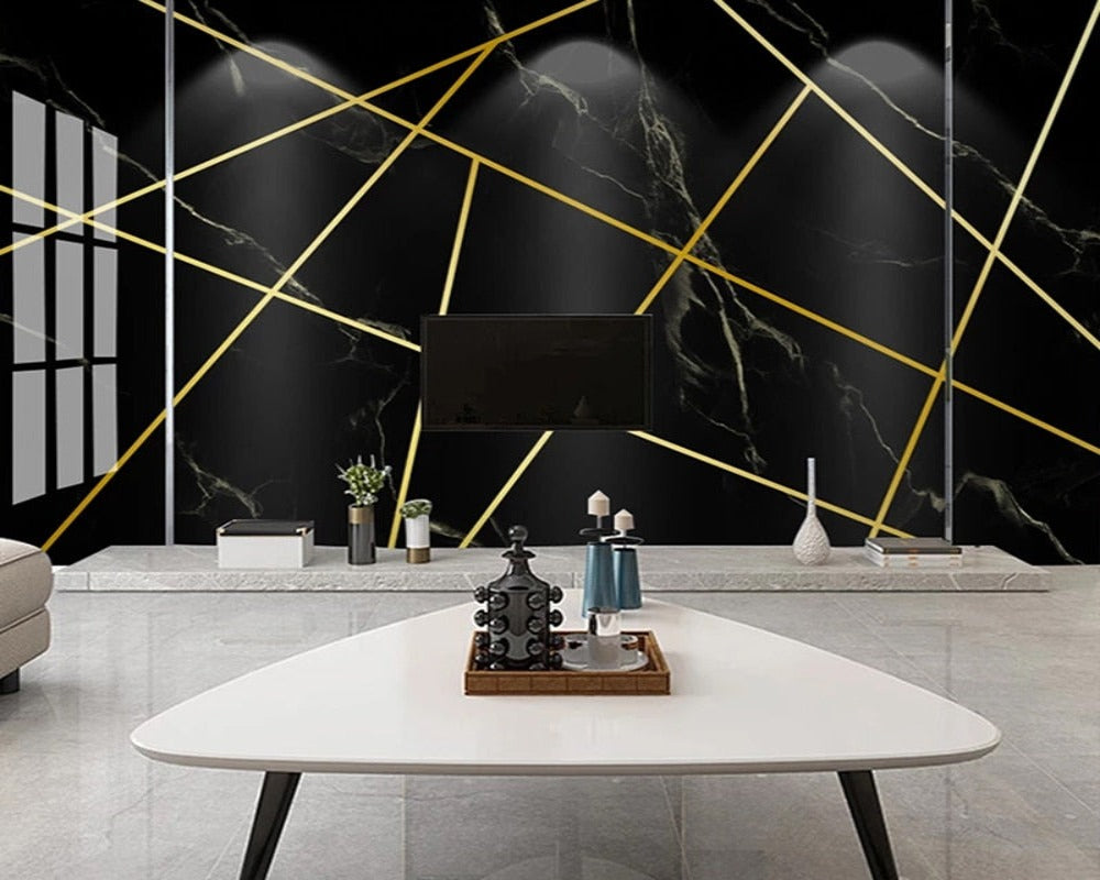 3D Wallpaper Gold & Black Marble